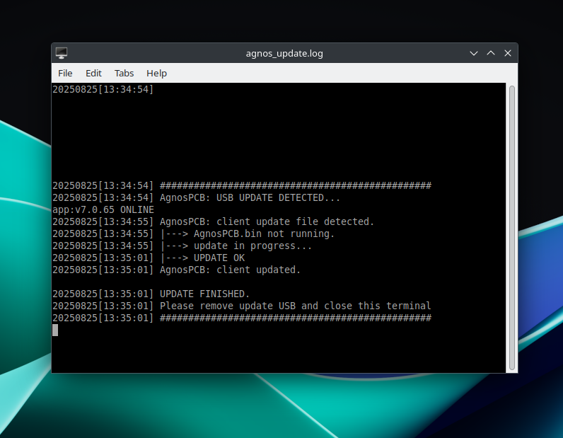Terminal log after update