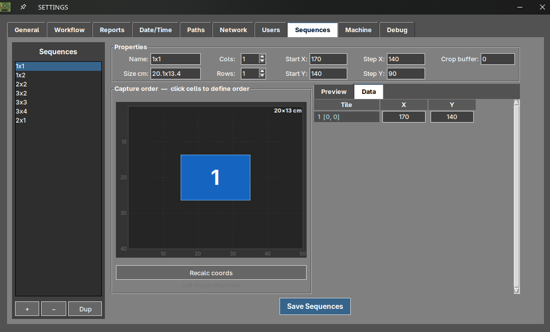 Sequences tab