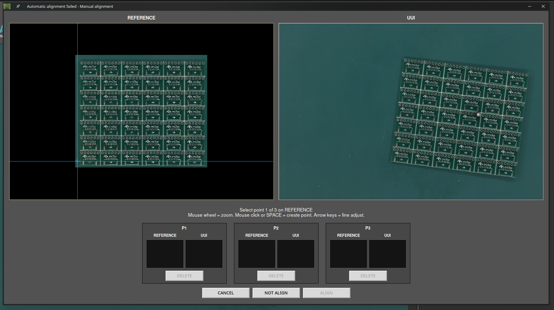 Manual alignment window