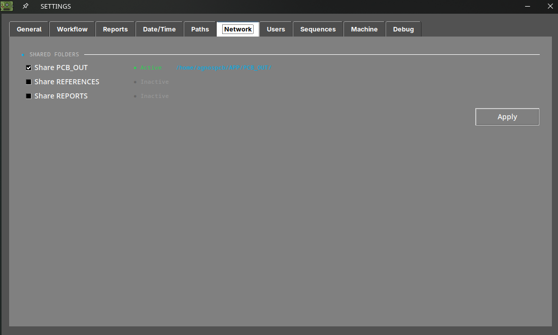 Settings menu share section