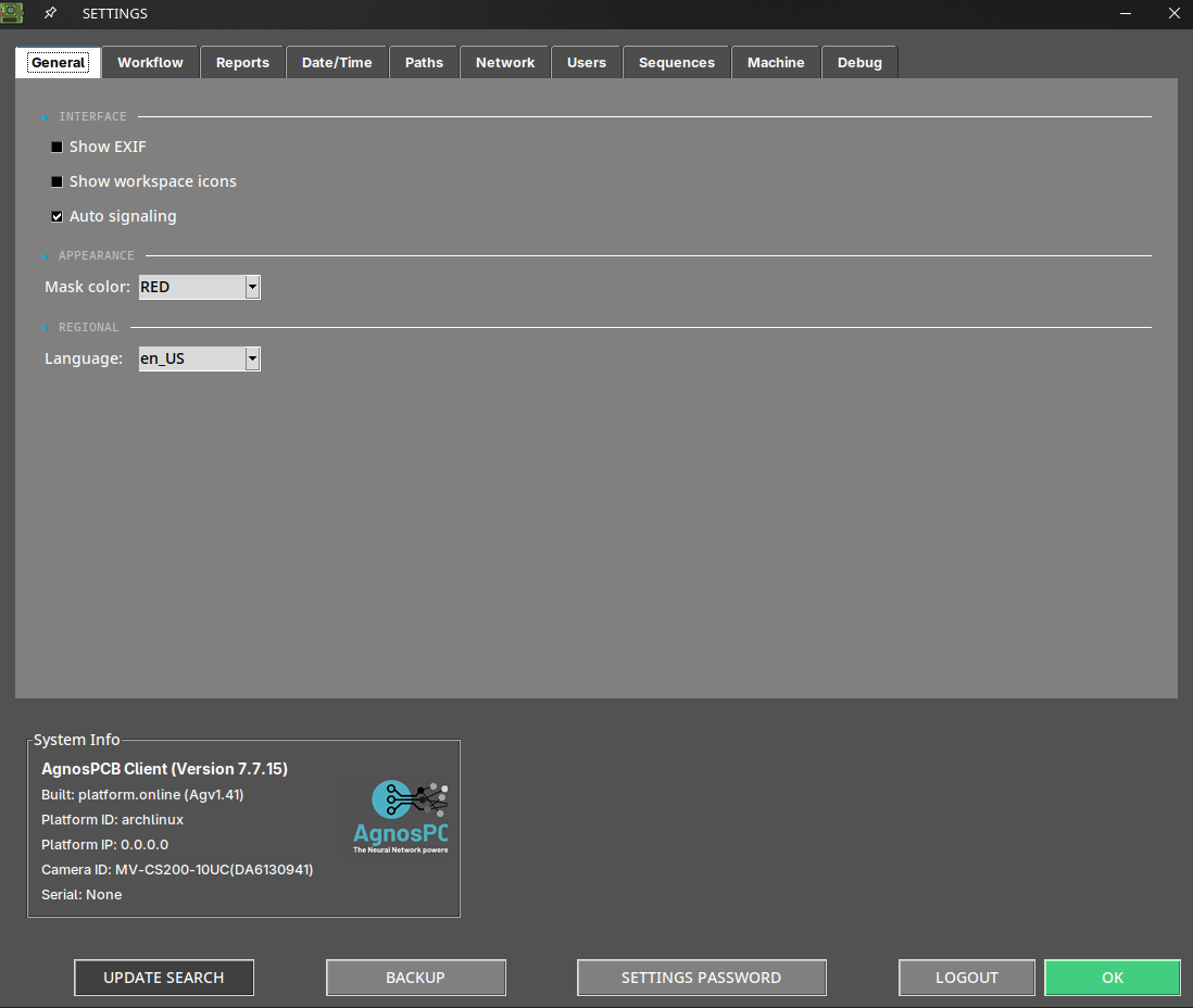 Settings menu interface section