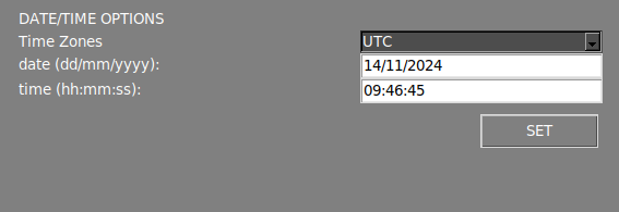 Settings menu date section