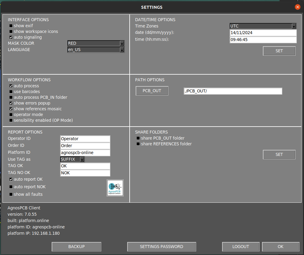 Settings menu