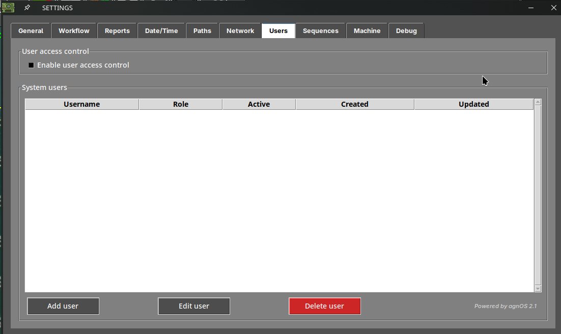 Users tab