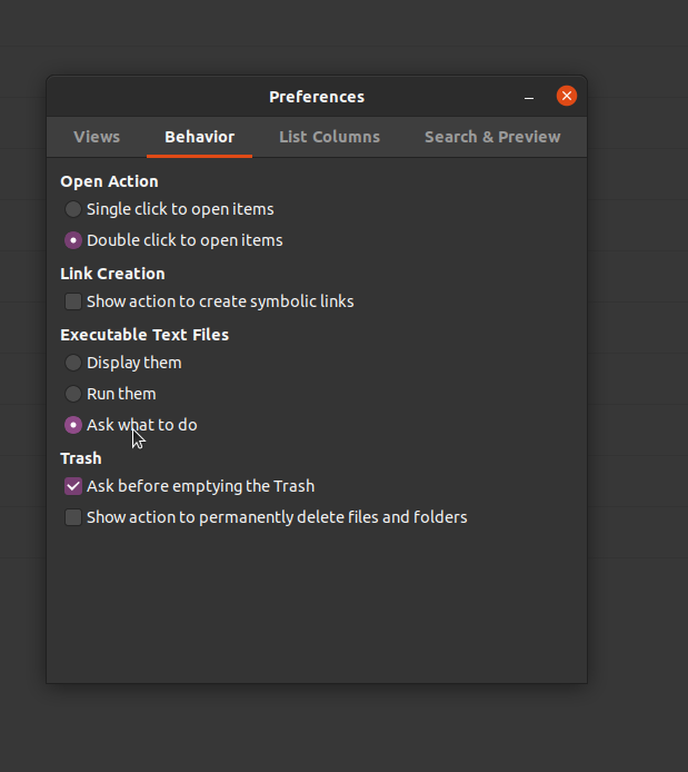 Behavior tab